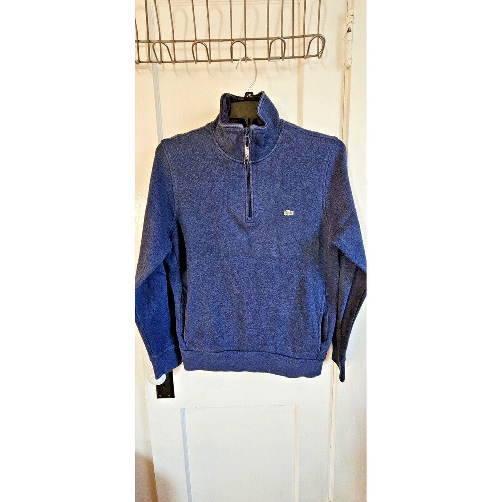 Lacoste 1/4 zip pullover 100% cotton blue sweater w/pockets Mens Large